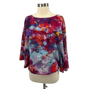Vivienne Tam Colorful Silk Cotton Top Abstract Floral Watercolor
